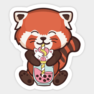 Kawaii Red Panda Unicorn Bubble Tea Sticker